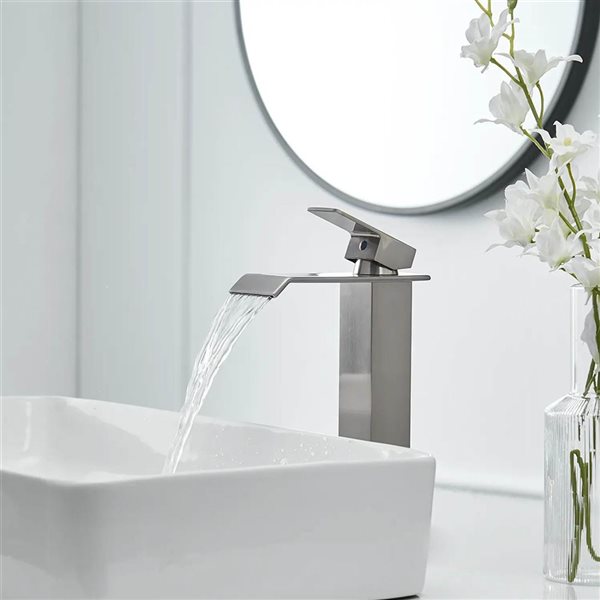 BWE Single Hole Single Handle Bathroom Vessel Sink Faucet with Pop-up Drain in Brushed Nickel