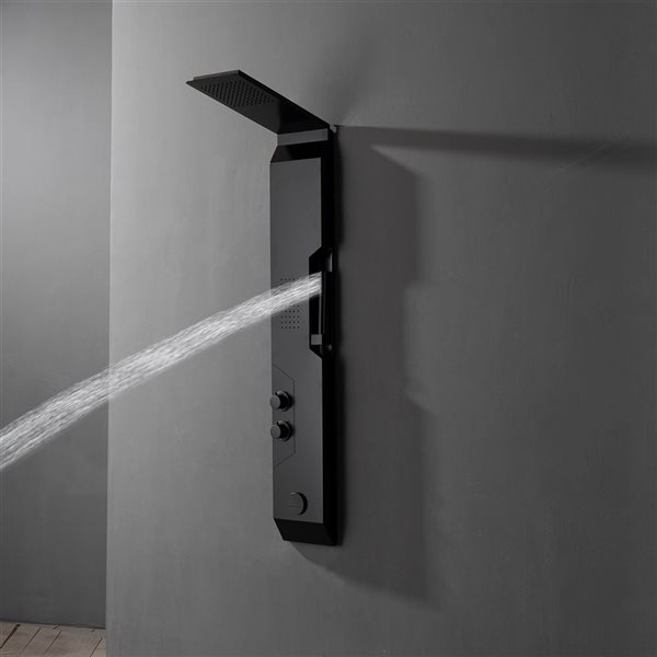 BWE 1-Jet Rainfall Modern Shower Panel System with Shower Head and Shower Wand in Matte Black