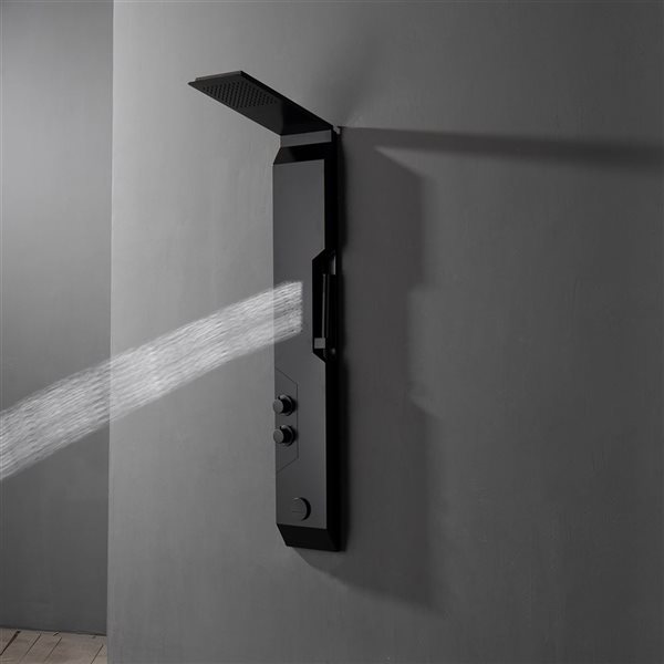 BWE 1-Jet Rainfall Modern Shower Panel System with Shower Head and Shower Wand in Matte Black