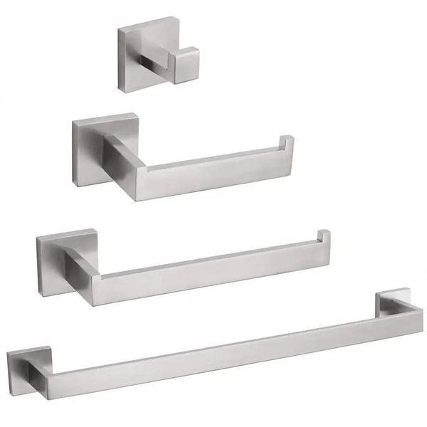 BWE 4-Piece Bath Hardware Set  Towel Bar Towel Holder Toilet Paper Holder Towel Hook  in Brushed Nickel