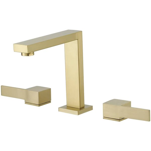 BWE 8 in. Widespread Double Handle High-Arc Bathroom Faucet Water-Saving With Drain Kit In Brushed Gold