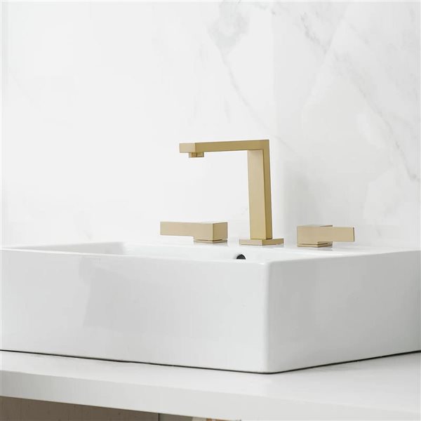 BWE 8 in. Widespread Double Handle High-Arc Bathroom Faucet Water-Saving With Drain Kit In Brushed Gold