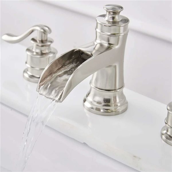 BWE 8 in. Widespread Double Handle Waterfall Bathroom Faucet With Drain Assembly in Brushed Nickel