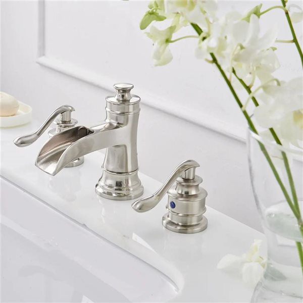 BWE 8 in. Widespread Double Handle Waterfall Bathroom Faucet With Drain Assembly in Brushed Nickel