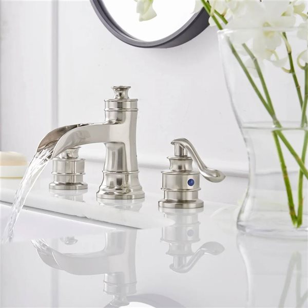 BWE 8 in. Widespread Double Handle Waterfall Bathroom Faucet With Drain Assembly in Brushed Nickel