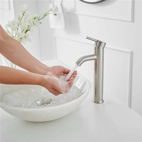 BWE Single Hole Single Handle Bathroom Vessel Sink Faucet With Drain Assembly in Brushed Nickel