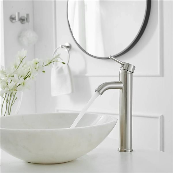 BWE Single Hole Single Handle Bathroom Vessel Sink Faucet With Drain Assembly in Brushed Nickel