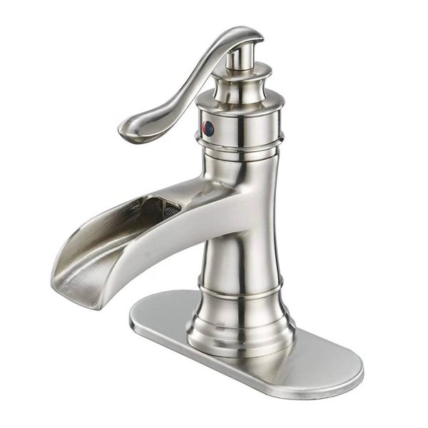 BWE Waterfall Single Hole Single-Handle Low-Arc Bathroom Faucet with Drain Assembly in Brushed Nickel