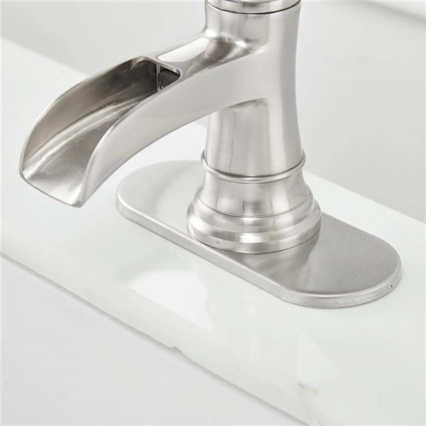 BWE Waterfall Single Hole Single-Handle Low-Arc Bathroom Faucet with Drain Assembly in Brushed Nickel