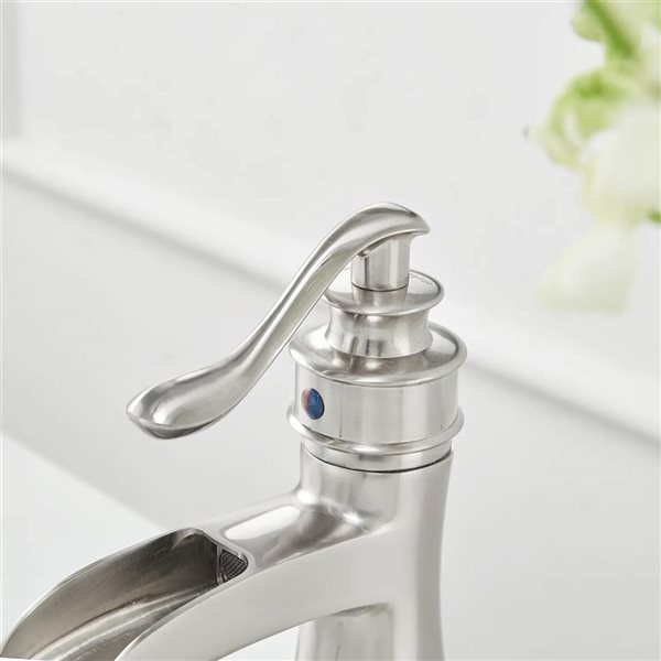 BWE Waterfall Single Hole Single-Handle Low-Arc Bathroom Faucet with Drain Assembly in Brushed Nickel