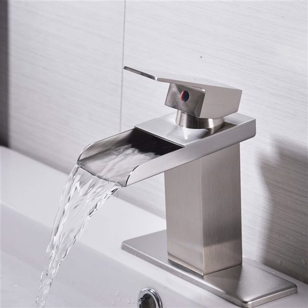 BWE Waterfall Single Hole Single-Handle Bathroom Faucet With Pop-up Drain Assembly in Brushed Nickel