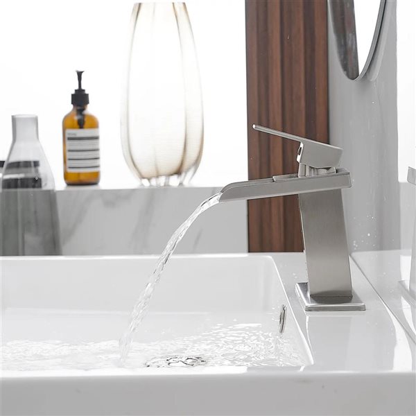 BWE Waterfall Single Hole Single-Handle Bathroom Faucet With Pop-up Drain Assembly in Brushed Nickel