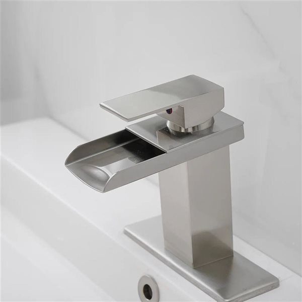 BWE Waterfall Single Hole Single-Handle Bathroom Faucet With Pop-up Drain Assembly in Brushed Nickel