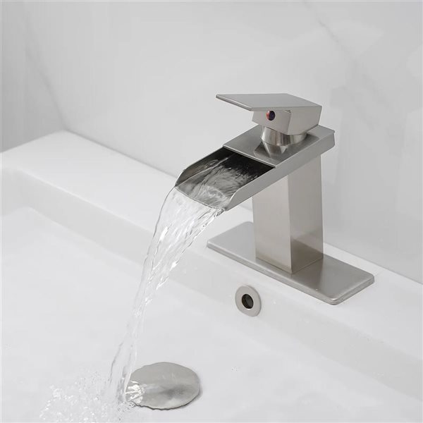 BWE Waterfall Single Hole Single-Handle Bathroom Faucet With Pop-up Drain Assembly in Brushed Nickel