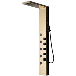 BWE 5-Jet Shower Panel Tower System with Rainfall Waterfall Shower Head and Shower Wand in Black Gold