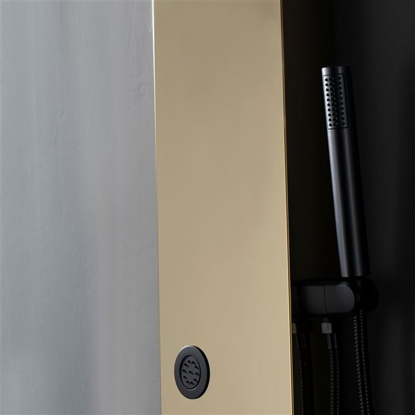 BWE 5-Jet Shower Panel Tower System with Rainfall Waterfall Shower Head and Shower Wand in Black Gold