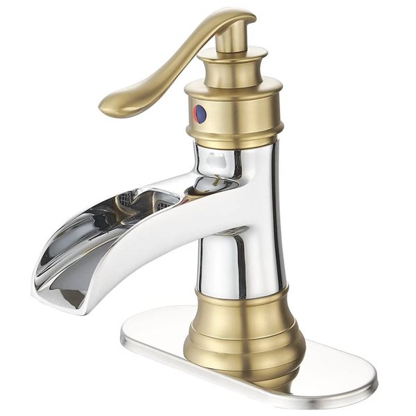 BWE Waterfall Single Handle Single Hole Bathroom Faucet Bathroom Vanity Sink Faucet in Chrome Gold