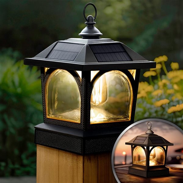 Lanterne solaire et capuchon de poteau Classy Caps Edison, noir