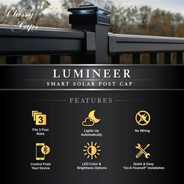 Classy Caps Lumineer Black Smart Solar Post Cap