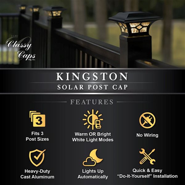 Classy Caps Kingston Black Dual Lighted Solar Post Cap