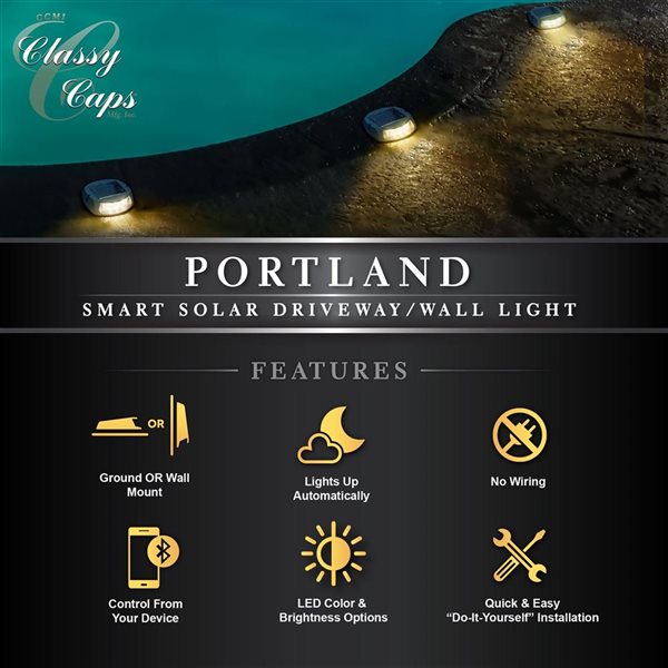 Classy Caps Portland Gray Smart Solar Driveway/Wall Light