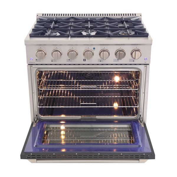 Cuisinière biénergie à gaz propane et four à convection KUCHT 36 po 5,2 pi³, acier inoxydable/bleu clair