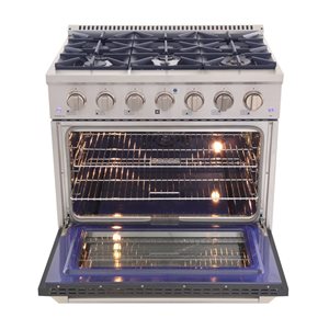 Cuisinière biénergie à gaz propane et four à convection KUCHT 36 po 5,2 pi³, acier inoxydable/bleu clair