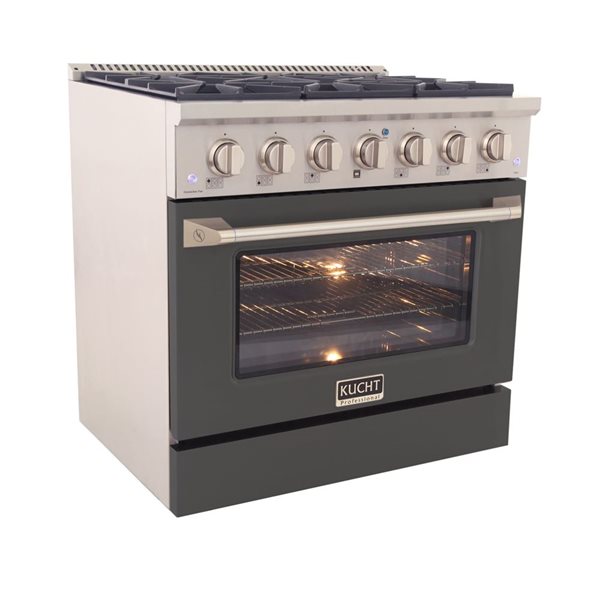 Cuisinière biénergie à gaz propane et four à convection KUCHT 36 po 5,2 pi³, acier inoxydable/bleu clair