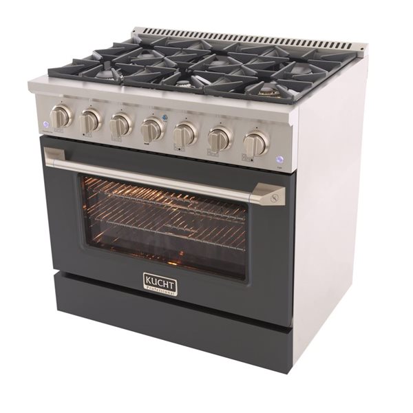 Cuisinière biénergie à gaz propane et four à convection KUCHT 36 po 5,2 pi³, acier inoxydable/bleu clair