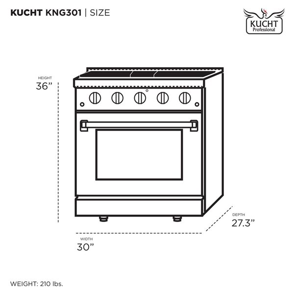 Cuisinière au gaz propane et four à convection avec brûleurs scellés KUCHT 30 po 4,2 pi³, fini acier inoxydable/bleu clair