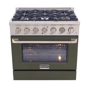 Cuisinière au gaz propane et four à convection avec brûleurs scellés KUCHT 36 po 5,2 pi³, fini acier inoxydable/vert olive