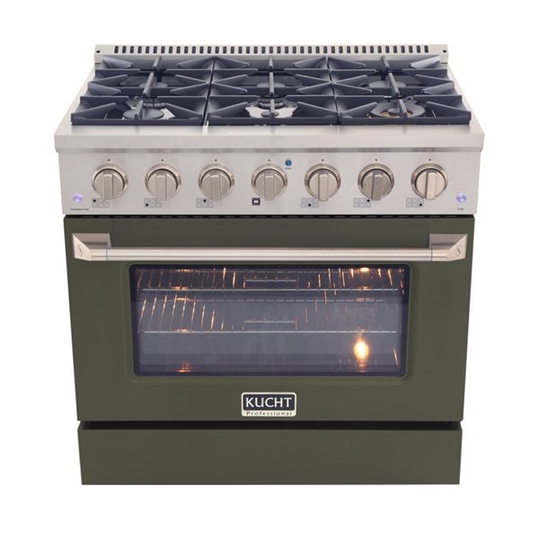 KUCHT 36-in 5.2 ft³ Propane Gas Range w/ Sealed Burners and Convection Oven - Stainless Steel/Olive Green Finish