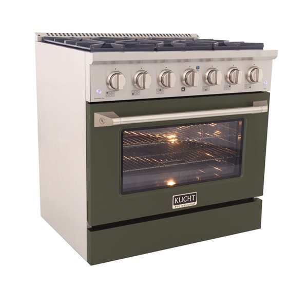 Cuisinière au gaz propane et four à convection avec brûleurs scellés KUCHT 36 po 5,2 pi³, fini acier inoxydable/vert olive