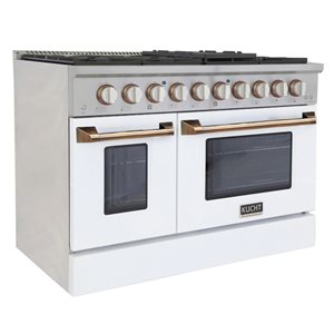 KUCHT 48-in 6.7 ft³ Natural Gas Double Oven Dual Fuel Range with White/Gold Finish