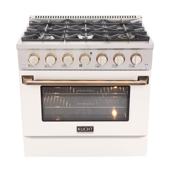 KUCHT 36-in 5.2 ft³ Natural Gas Range and Convection Oven - White/Gold Finish