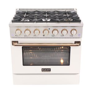 KUCHT 36-in 5.2 ft³ Natural Gas Range and Convection Oven - White/Gold Finish