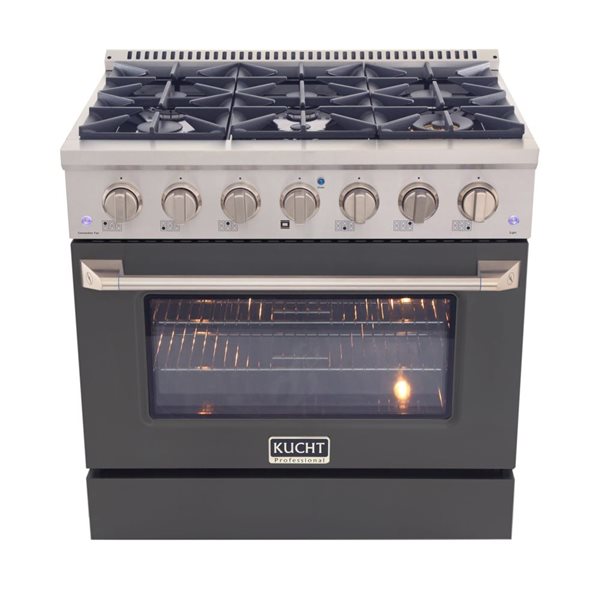 Cuisinière au gaz propane et four à convection avec brûleurs scellés KUCHT 36 po 5,2 pi³, fini acier inoxydable/gris béton