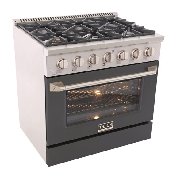 Cuisinière au gaz propane et four à convection avec brûleurs scellés KUCHT 36 po 5,2 pi³, fini acier inoxydable/gris béton