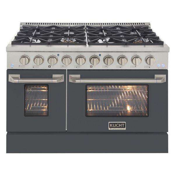 KUCHT 48-in 6.7 ft³ Propane Gas Double Oven Dual Fuel Range with Cement Grey Oven Door