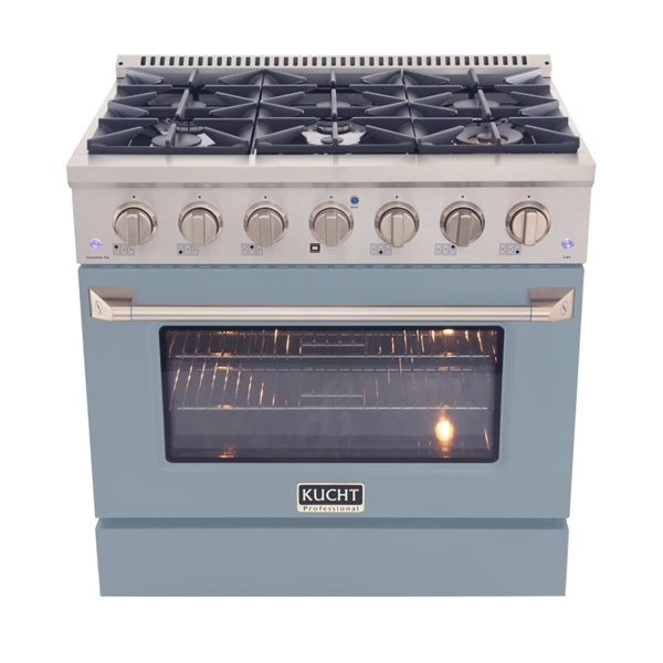 Cuisinière au gaz propane et four à convection avec brûleurs scellés KUCHT 36 po 5,2 pi³, fini acier inoxydable/bleu clair