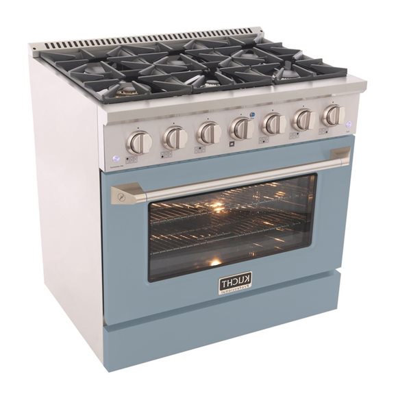 Cuisinière au gaz propane et four à convection avec brûleurs scellés KUCHT 36 po 5,2 pi³, fini acier inoxydable/bleu clair