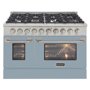 Cuisinière à deux fours au gaz naturel KUCHT 48 po 6,7 pi³ avec un four à convection, fini acier inoxydable/bleu clair