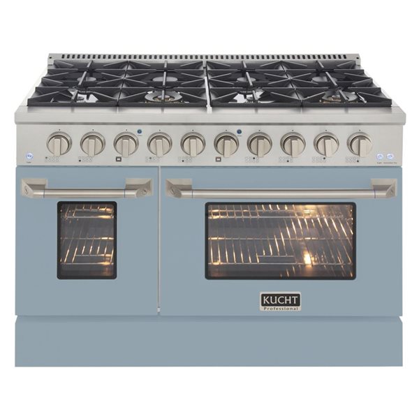 KUCHT 48-in 6.7 ft³ Natural Gas  Two Oven Range with One Convection Oven - Stainless Steel/Light Blue Finish