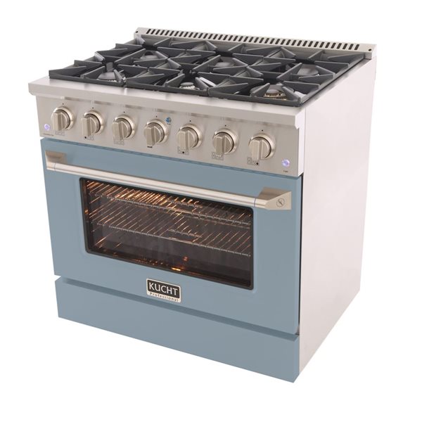 KUCHT 36-in 5.2 ft³ Natural Gas Dual Fuel Range and Convection Oven - Stainless Steel/Light Blue