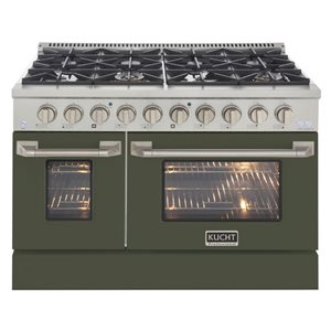 KUCHT 48-in 6.7 ft³ Natural Gas Two Oven Range with One Convection - Stainless Steel/Olive Green Finish