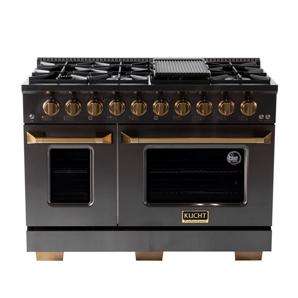 KUCHT Gemstone 48-in 6.7 ft³ Propane Gas Two Oven Range w/ Sealed Burners and One Convection - Titanium Stainless Steel