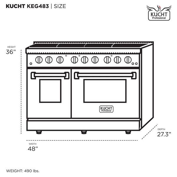 Cuisinière 2 fours au propane Gemstone KUCHT 48 po 6,7 pi³ brûleurs scellés/1 four convection, acier inoxydable titane