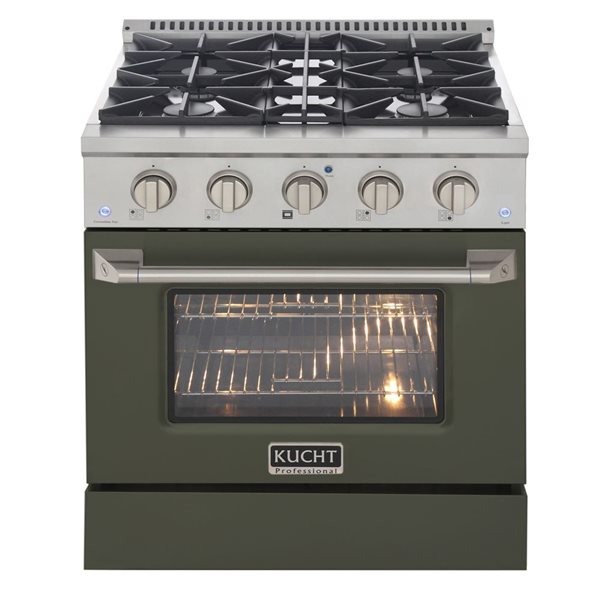 KUCHT 30-in 4.2 ft³ Propane Gas Range w/ Sealed Burners and Convection Oven - Stainless Steel/Olive Green