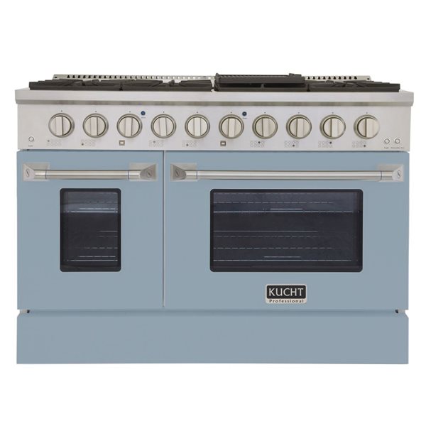 Cuisinière biénrgie à 2 fours au propane KUCHT 48 po 6,7 pi³ avec porte de four bleu clair