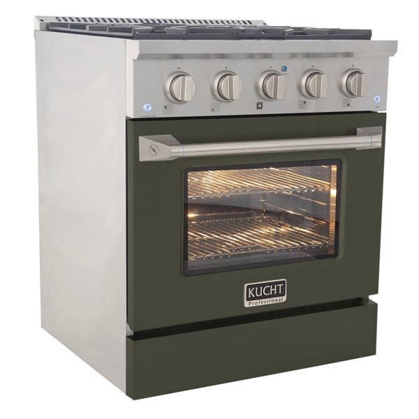 KUCHT 30-in 4.2 ft³ Natural Gas Dual Fuel Range and Convection Oven - Stainless Steel/Olive Green